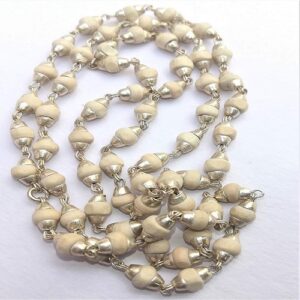 White Tulsi Silver Cap Mala 108+1 beads