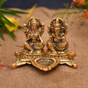 Laxmi Ganesh Saraswati Diya Idol Brass Made Idol Size Approx 10 CM