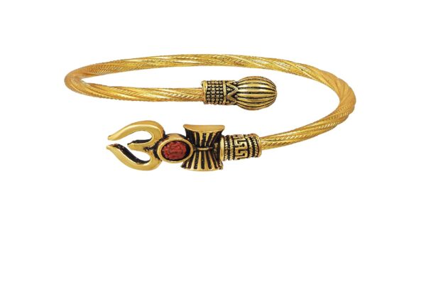 Rudraksha OM Trishul Damroo Designer Gold Bahubali Leather Kada Bracelet  Unisex Bracelets for Men & Women