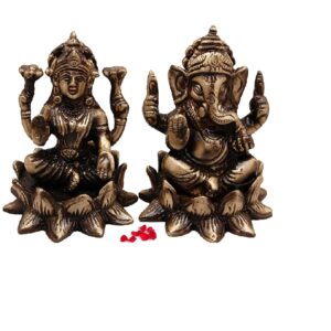 Laxmi Ganesh Heavy Brass Idol Golden Color Brass Made Idol Size Approx 8 CM