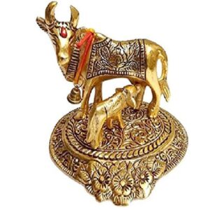 Brass Cow Medium Idol Golden Color Brass Made Cow Size Approx 8 CM