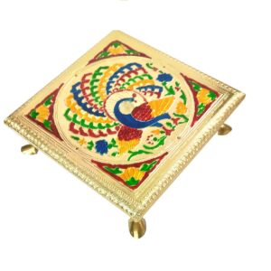 Chowki Wooden With Brass Stand Multicolor Chowki