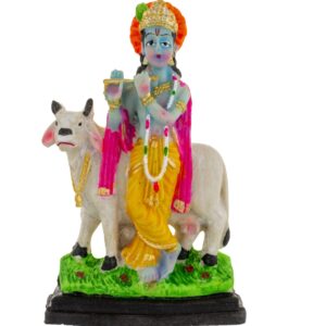 Flat Marble Cow Krishna Idol Multicolor Color Idol Size Approx 10 CM
