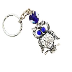 Evil Eye Key Chain Owl Bule And Silver Color Owl Chain Size Approx 8 CM