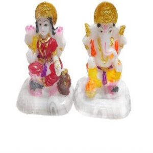 Marble White Laxmi Ganesh Idol Multicolor Idol Size Approx 10 CM