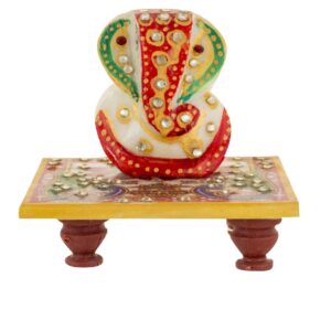 Marble Ganesh Chowki Multicolor Color Size Approx 9 CM