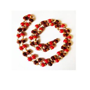 Rudraksha and Red Moti Cap Mala 108 Beads Mala