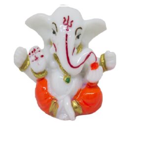 White Car Ganesh idol Multicolor Idol For Car Home And Office Size Aprox 8 CM