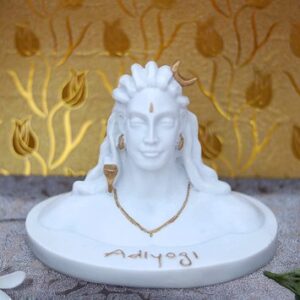 Dhyana Mudra Adiyogi Shiva Idol White For Home Decor Gift And Puja Matte White Oval Shape Resin Made Size Aprox 8 Inches 180G Pack of 1