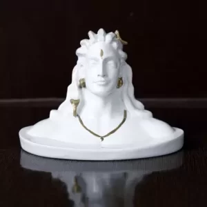 Dhyana Mudra Adiyogi Shiva Idol White For Home Decor Gift And Puja Matte White Oval Shape Resin Made Size Aprox 8 Inches 180G Pack of 1