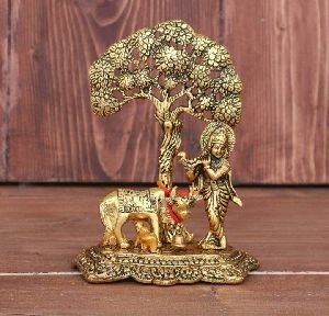 Krishna With Tree And Cow Idol Size Approx 12 CM