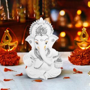 White Sliver Ganesh Idol Size Approx 8.9 Cm