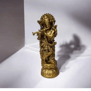 Standing Krishna Playing Flute Golden Idol Size Approx 4 Inch