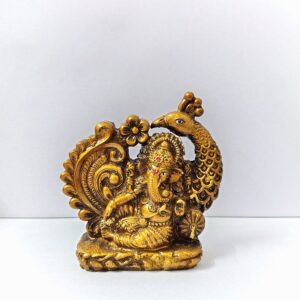 Ganesh With Peacock Golden Size Approx 9 CM