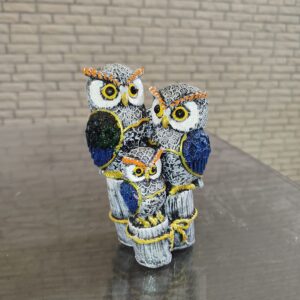 Owl Family Blue-Silver Set Size Approx 6 Inch
