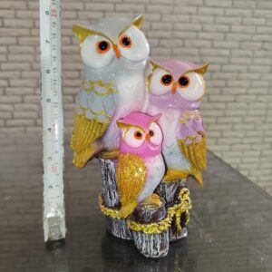 Colorful Gray Owl Family Showpiece 3 in 1 Size Approx 8 inch