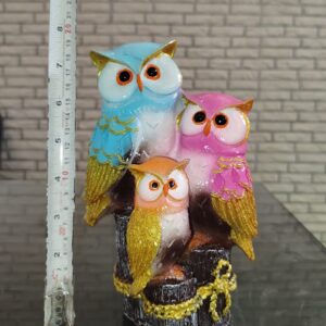 Colorful Blue Owl Family Showpiece 3 in 1 Size Approx 8 Inch