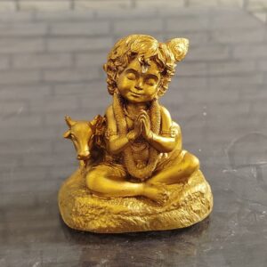 Golden Krishna Cow Idol Size Approx 3 Inch