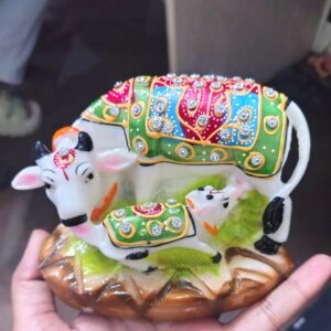 Kamdhenu Cow With Calf Multicolour Approx 3 inch